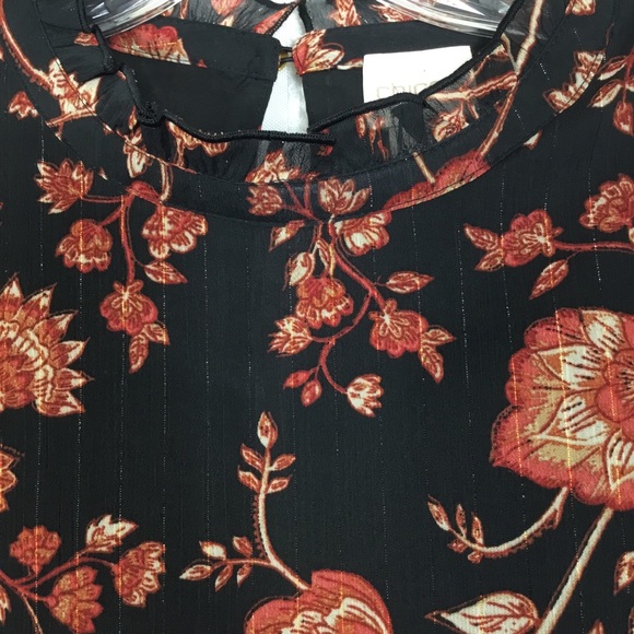 NWT Chico’s Jacobean Floral Ruffle Mock Neck Top - Picture 4 of 16